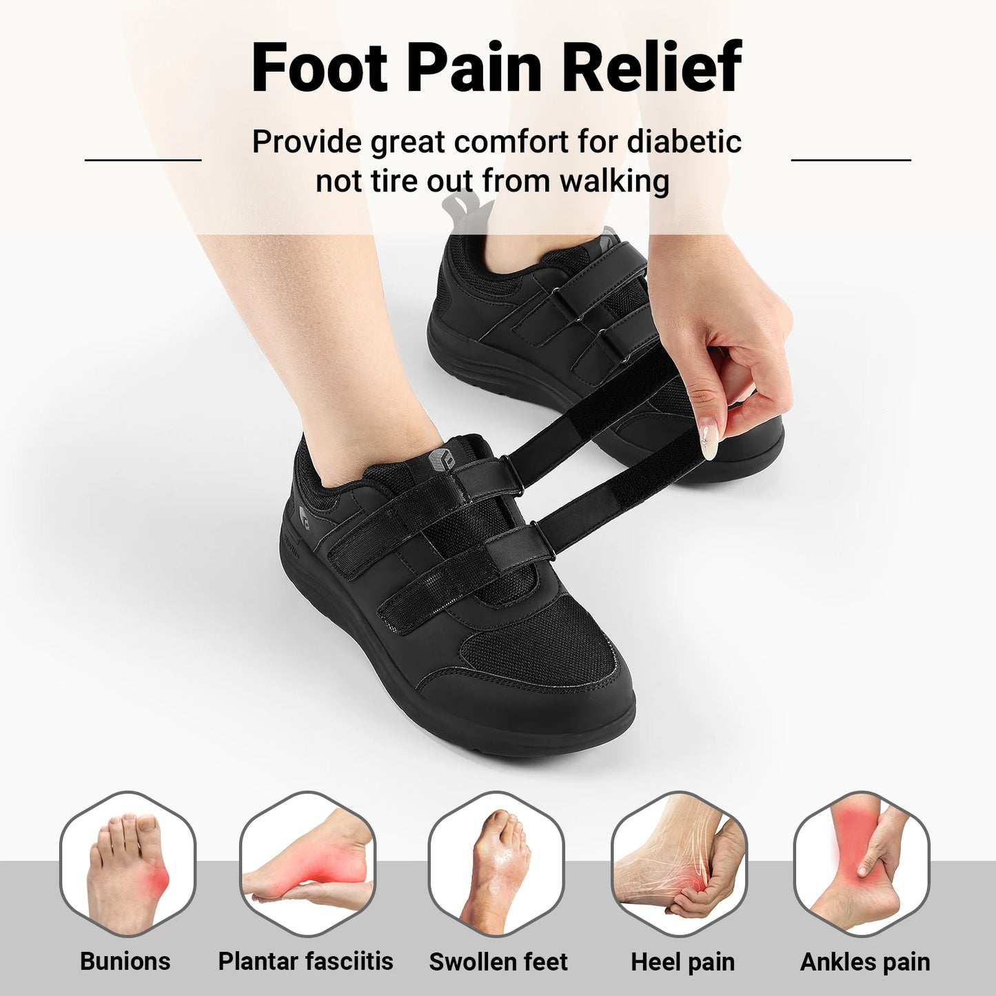 FitVille Wide Width Diabetic Shoes For Women Swollen Feet Lightweight Adjustable Strap Comfortable Elderly People Walking Shoe