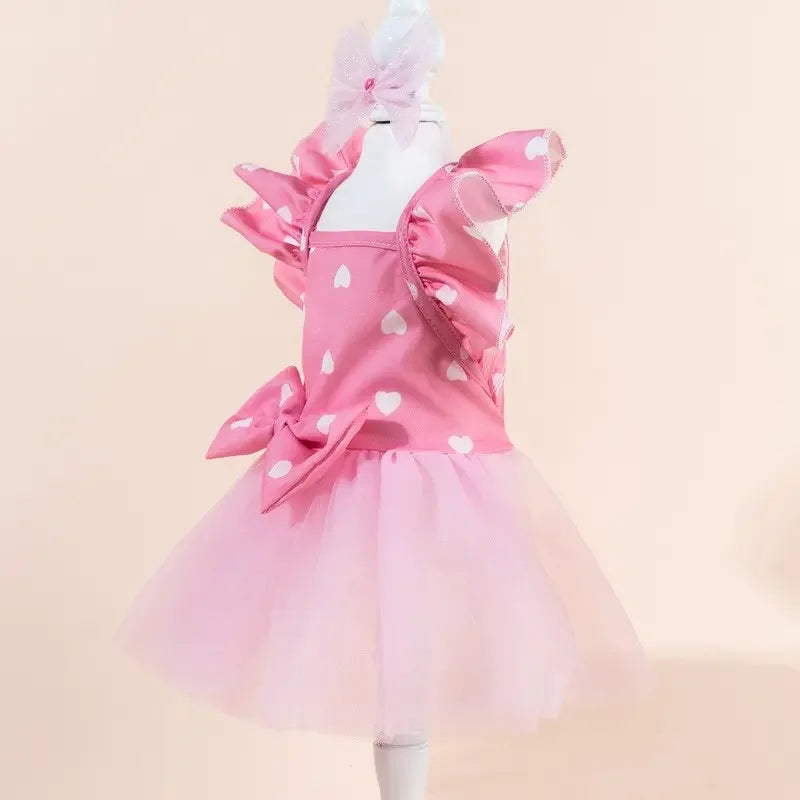 Cute Fashion Print Pet Dress with Bow, Plaid Pet Costume, Elastic Mesh Princess Dress, Puppy Cat, Complete Set, Clothing, Puppy Clothes