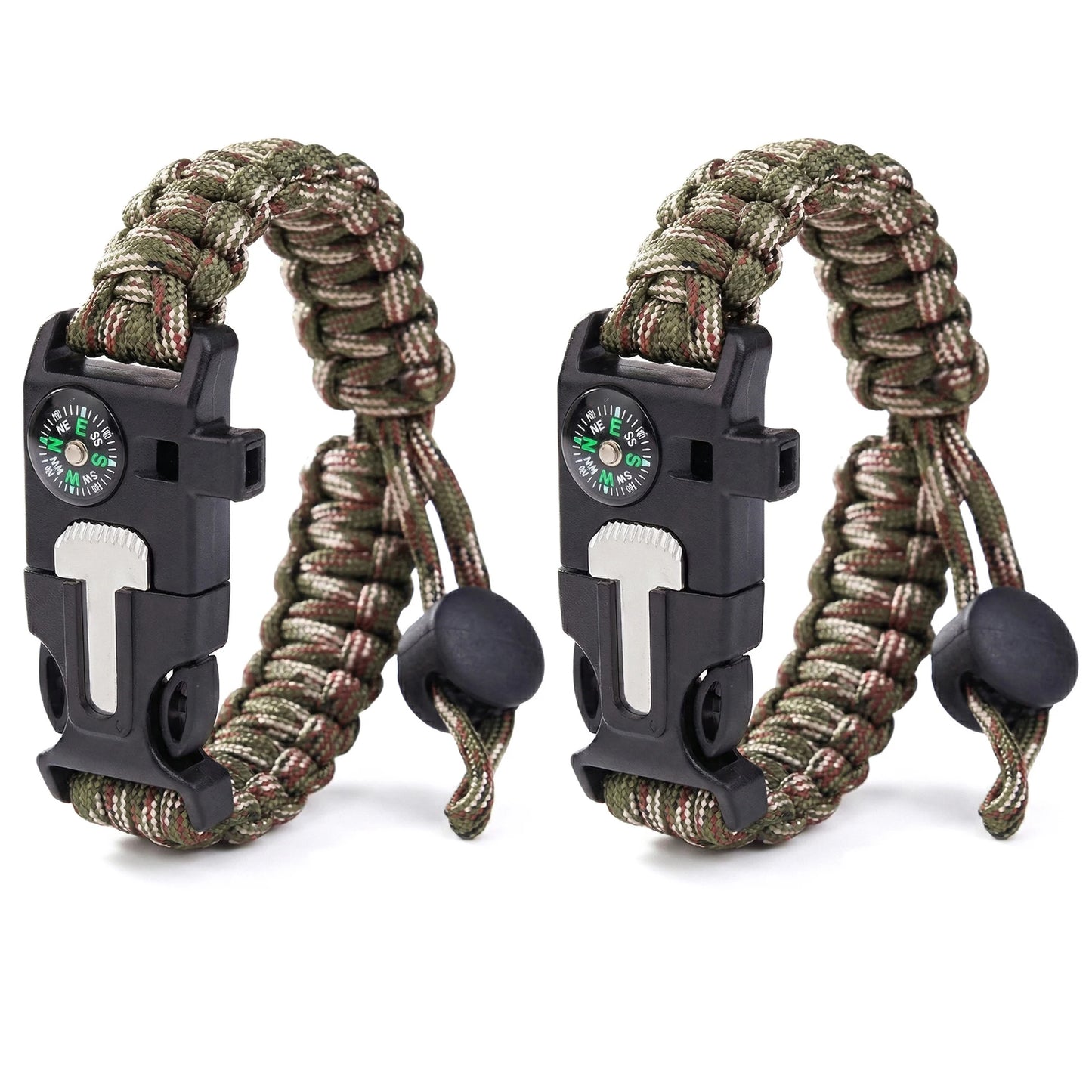 Outdoor Bracelets for Men and Women Adjustable Survival Paracord Bracelet with 11.8 Ft Nylon Cord, Flint Fire Starter, Camping