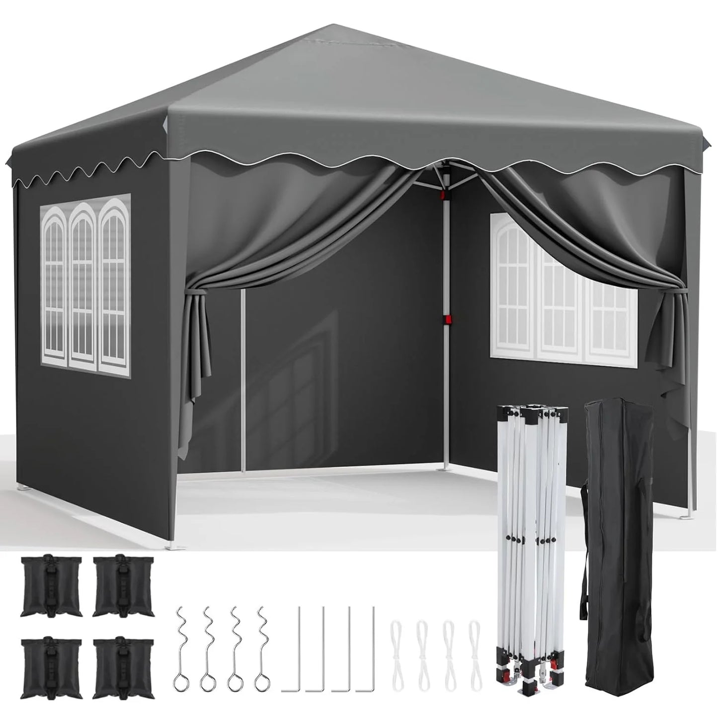 3x3m Pop Up Gazebo Marquee Outdoor Garden Party Tent ,Folding Camping Tent Canopy w/4 Sides & Sandbags Waterproof UV+50 Grey