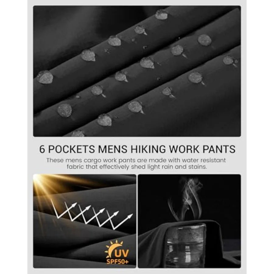 CNBQDD Mens Hiking Pants Quick Dry Water Resistant Lightweight Nylon Cargo Pants Breathable Work Travel Pants with 6 Pockets