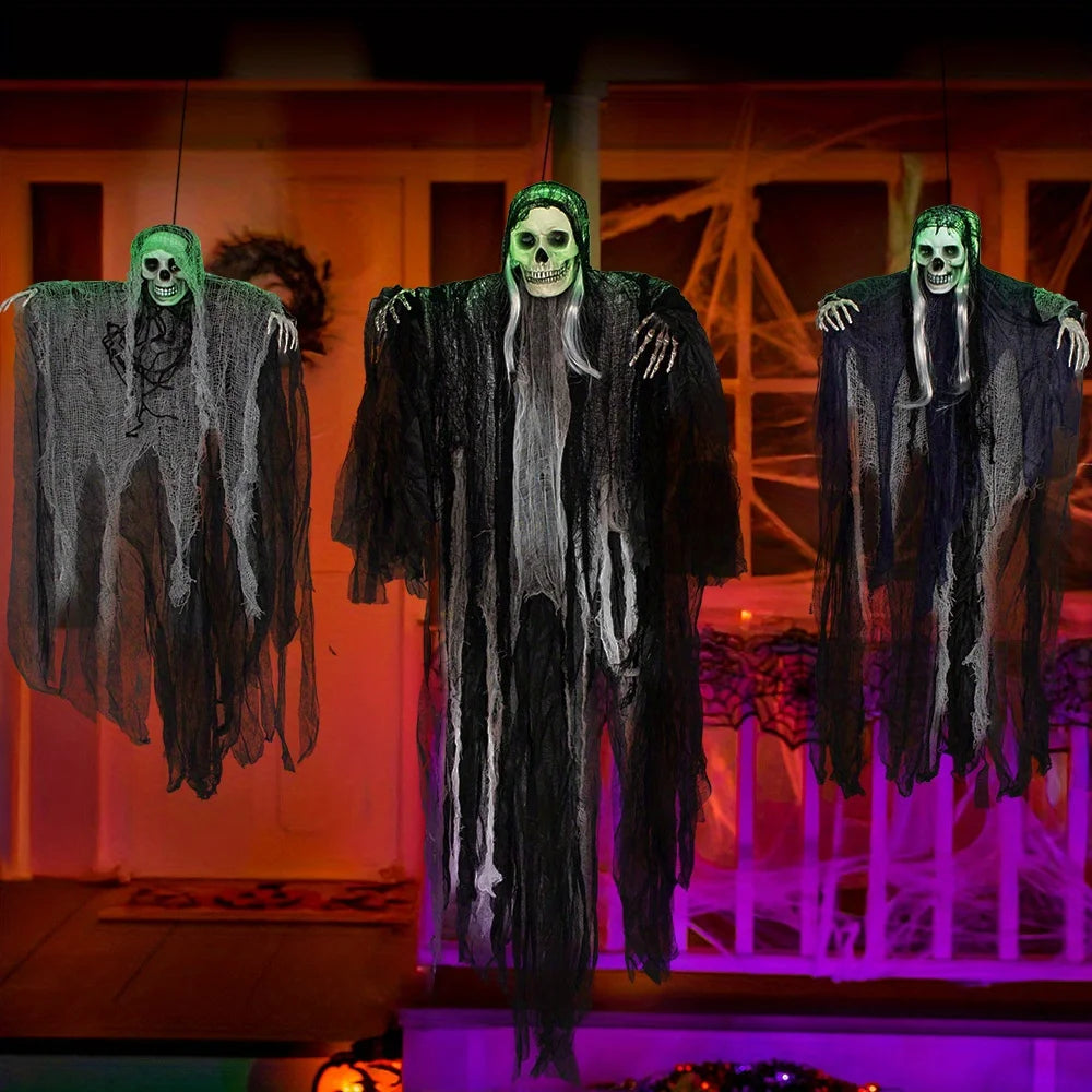 3 Pack Hanging Halloween Skeleton Ghosts Decorations, Grim Reapers for Best Halloween Outdoor Decorations
