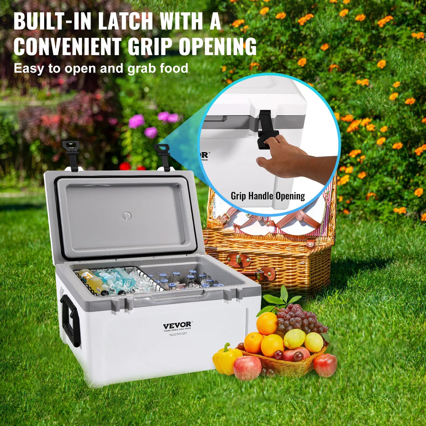 SucceBuy 25/33/45/52QT Portable Hard Cooler Fully Insulated Ice Chest Cooling Box Goods Basket for Beach Outdoor Camping Travel