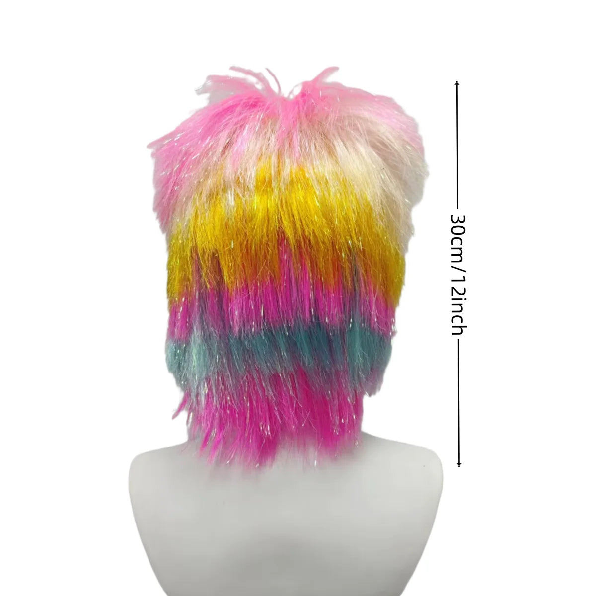 Rainbow Mohawk Wig Synthetic Short Spiky Punk Tinsel Glitter Ombre Costume Wig Halloween Cosplay Party Carnival 80s Rock