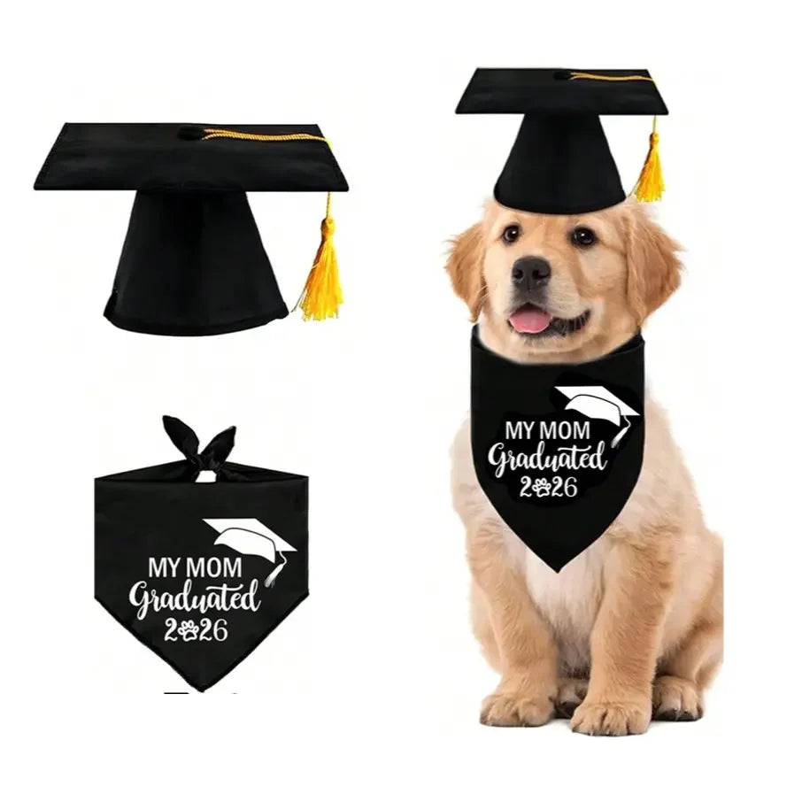 Pet Graduation Hat Set with Fringe and Cute Pet, Adjustable Dog Cat Graduation Cap, Pet Graduation Costume Accessory, Party Supplies