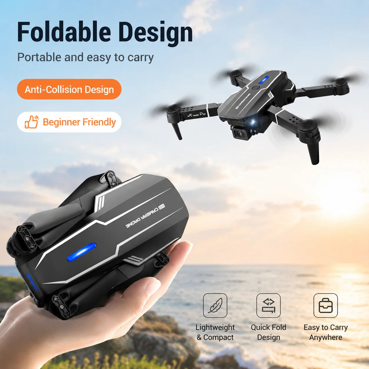 ZNLYRION S101 Foldable RC Drone 4K HD Dual Camera WIFI FPV APP Waypoint Flight Altitude Hold 6-Axis Gyro Quadcopter for Beginners
