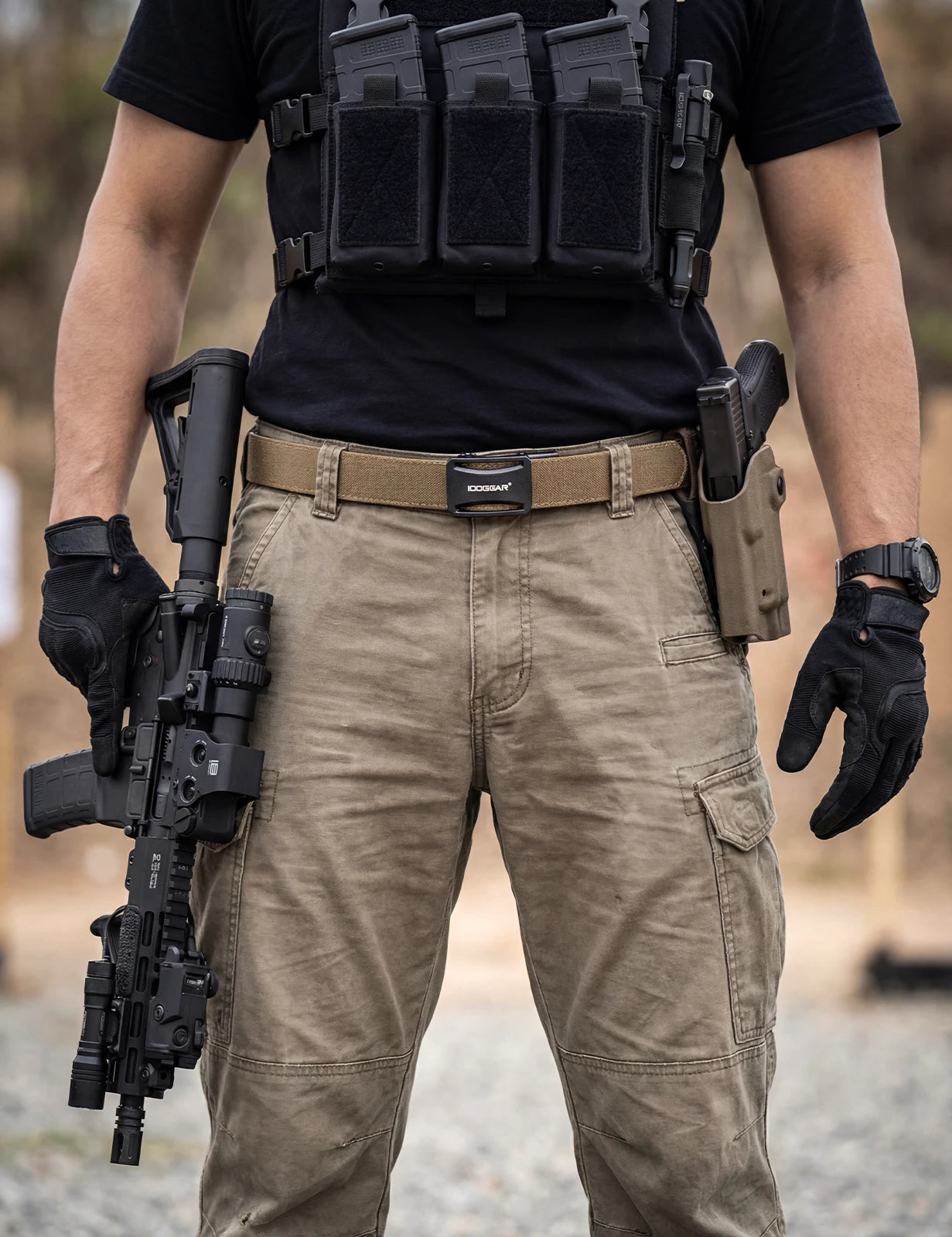 IDOGEAR Tactical Ratchet Belt 1.25” EDC Gun Belt Heavy-Duty Nylon CCW Belts with Quick-Adjust Buckle for IWB/OWB/AIWB Carry 3443
