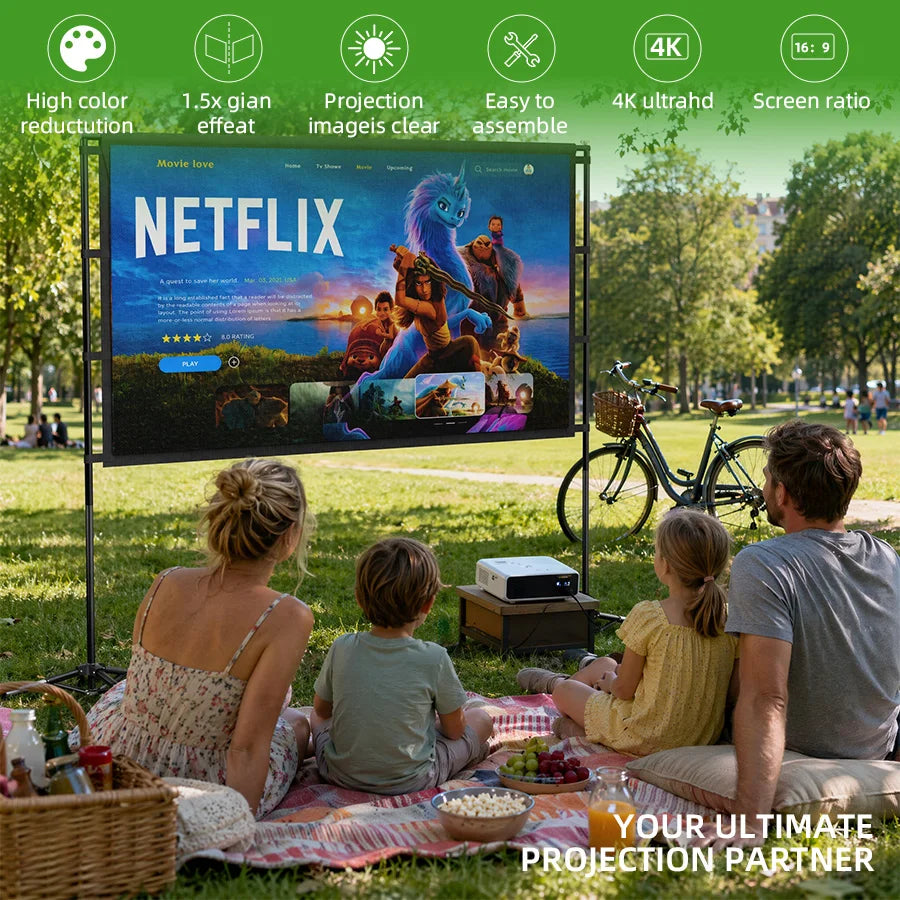 XBJ Projector Screen with Stand 100inch , Portable Outdoor Projector Screen 16:9 and Tripod Stand Lightweight Compact