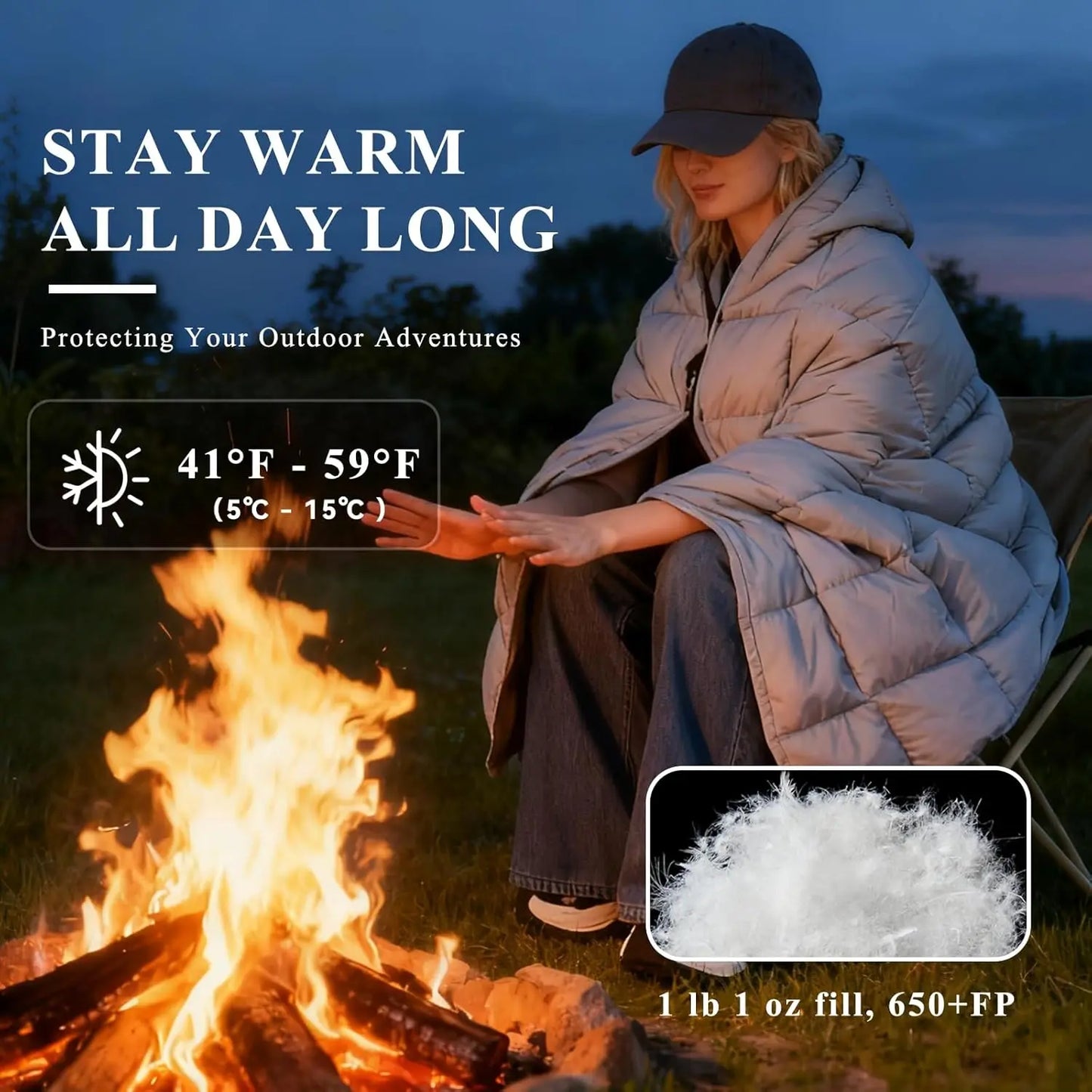Packable Down Camping Blanket - Lightweight Waterproof Quilt for Backpacking, Hiking, Stadium & Travel, 55x79 Inch Warm Puffy Sleeping Bag Replacement with Water-Resistant Shell, Gray Blue