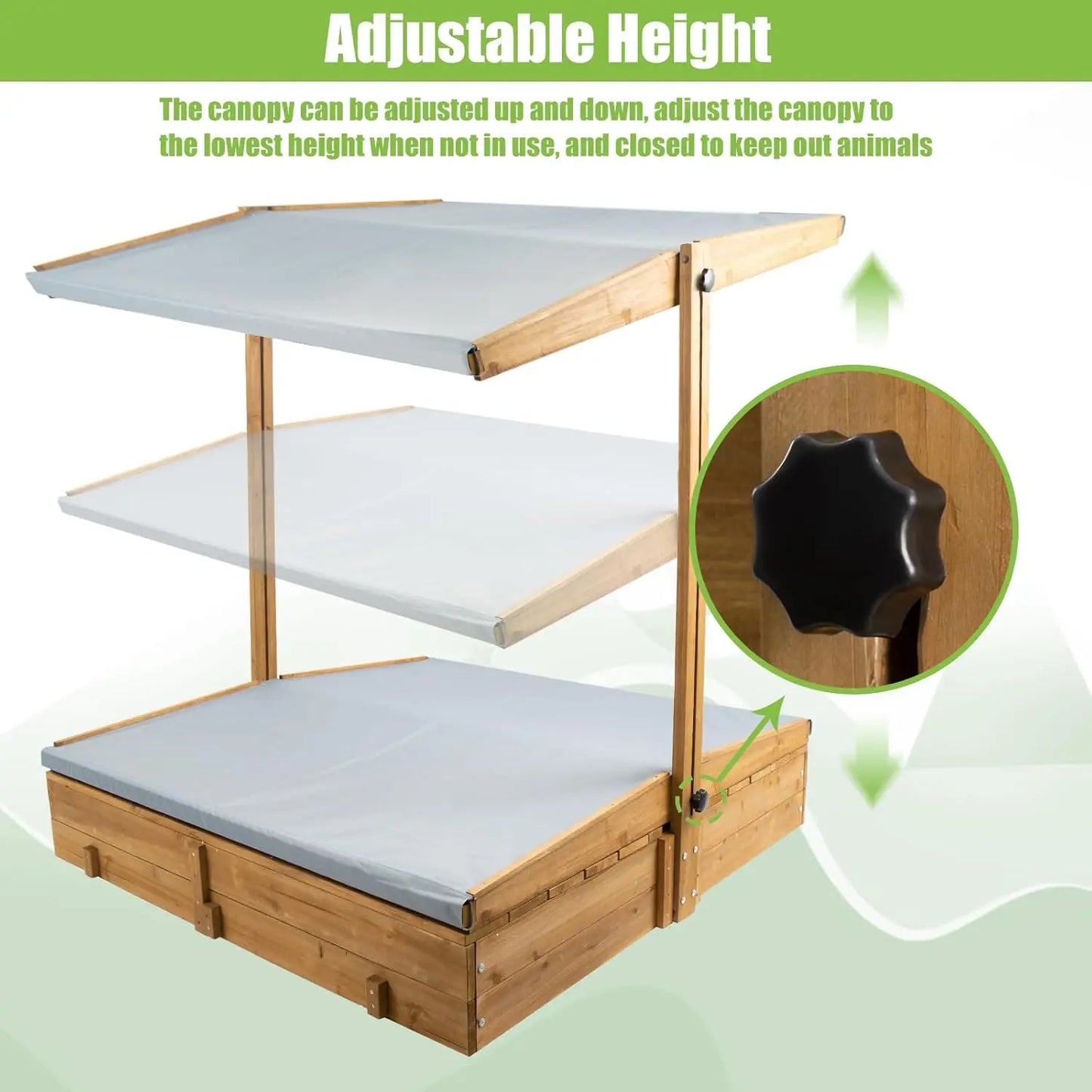 Wooden Sandbox with Lid, Kids Sandbox with Canopy Outdoor, Sandboxes with Covers Foldable Bench Seats for Backyard, UV-Resistant