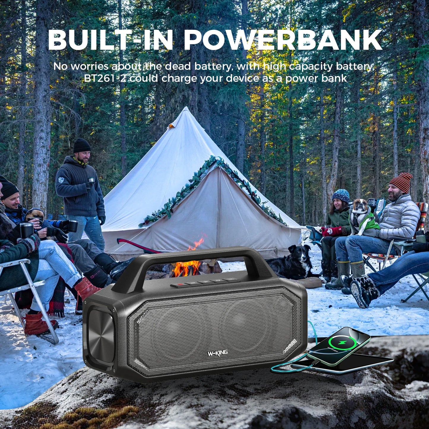 W-KING BT261-2 80W Speakers Bluetooth Wireless, Portable Outdoor Speakers Loud with Bass Boost, Stereo Pairing, Reverse Charging, IPX6 Waterproof