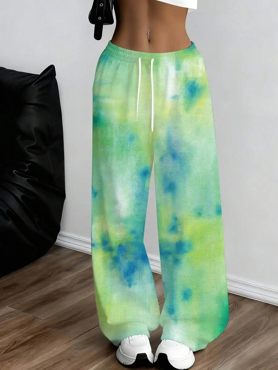 Tie Dye Sweatpants Long Pants Green Blue Watercolor Print Suitable For Leisure And Sports Scenarios