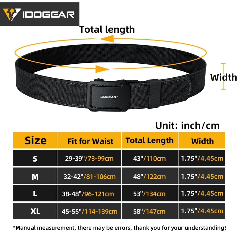 IDOGEAR SPORTS Quick-Adjust Tactical Ratchet Belt | Heavy-Duty 1.75" 1000D Nylon for EDC, CCW & Duty Use 3439