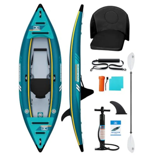 Inflatable Sit-in Kayak for Adults 1-2 Person Blue/Sky Blue with Paddle Seat Pedal Hand Pump Bag Lightweight Durable Material