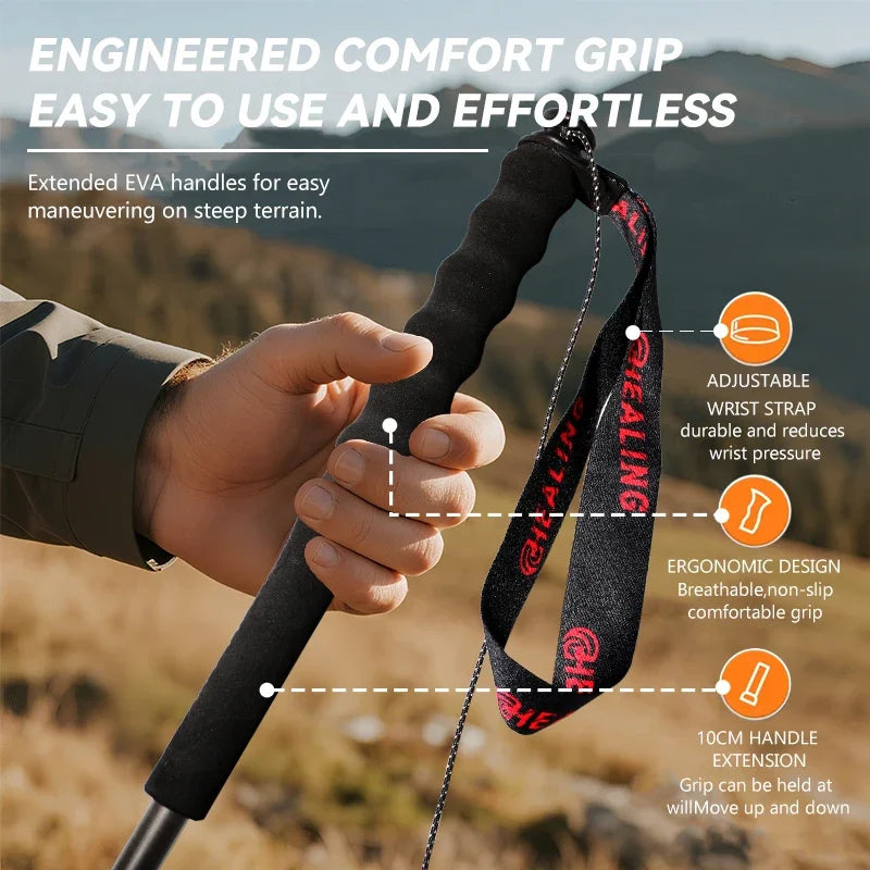 Local+ 2PCs Carbon Fiber Foldable 5-Sections Ultra-Light 110g Trekking Poles Walking Cane, 110/120/130cm Fixed Length Hiking Sticks for Outdoor Camping, City Running, Travel, Men Women Lightweight Portable Gear Caron Fiber Bl