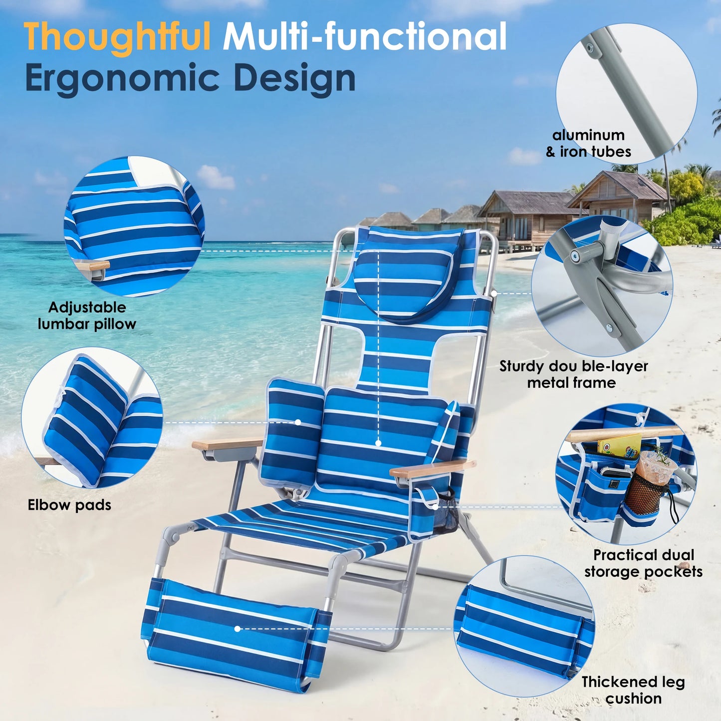 TCGBKAF Backpack Beach Chair with 5-Position Footrest Sunbathing Lounge Chair for Pool&Beach&Lawn Double Shoulder Straps Folding Tanning Chair with Face&Arm Hole