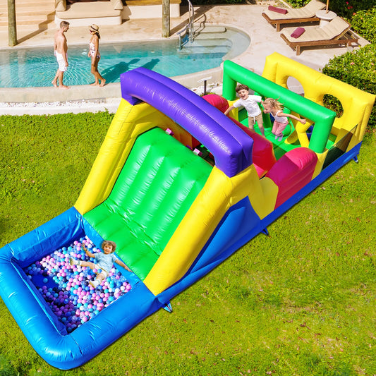 Giant 25FT Inflatable Obstacle Water Slide with Ball Pool Bounce Combo Backyard Family Party Outdoor Activity 650x300x250cm