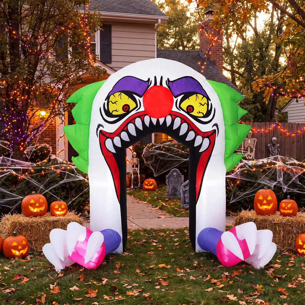 5ft Halloween Inflatable Clown Arch For Trunk Or Treat Car Decorations With Led Lights Built-In Blower Outdoor Yard Lawn Party