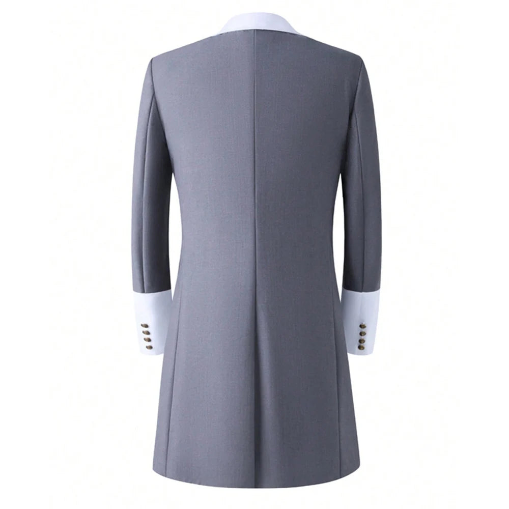 Men Tailcoat Suit 2 Pieces Double Breasted Brown Tuxedo White Contrast Lapel Cuff Groom Wedding Formal Evening Party Jacket Pants
