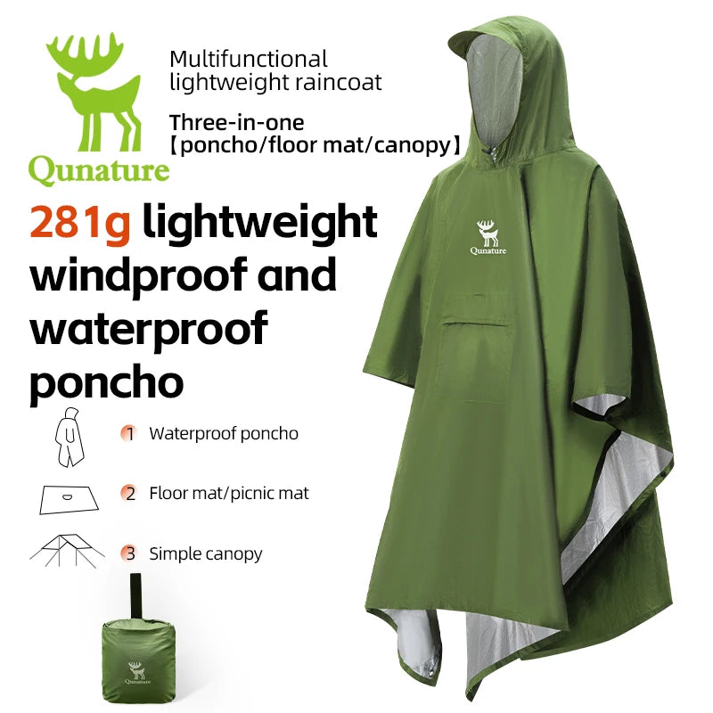 Qunature Raincoat 3000mm+ WaterResistan Lightweight Multifunctional Sky Curtain Floor Mat Hiking Fishing Climbing Cycling Poncho