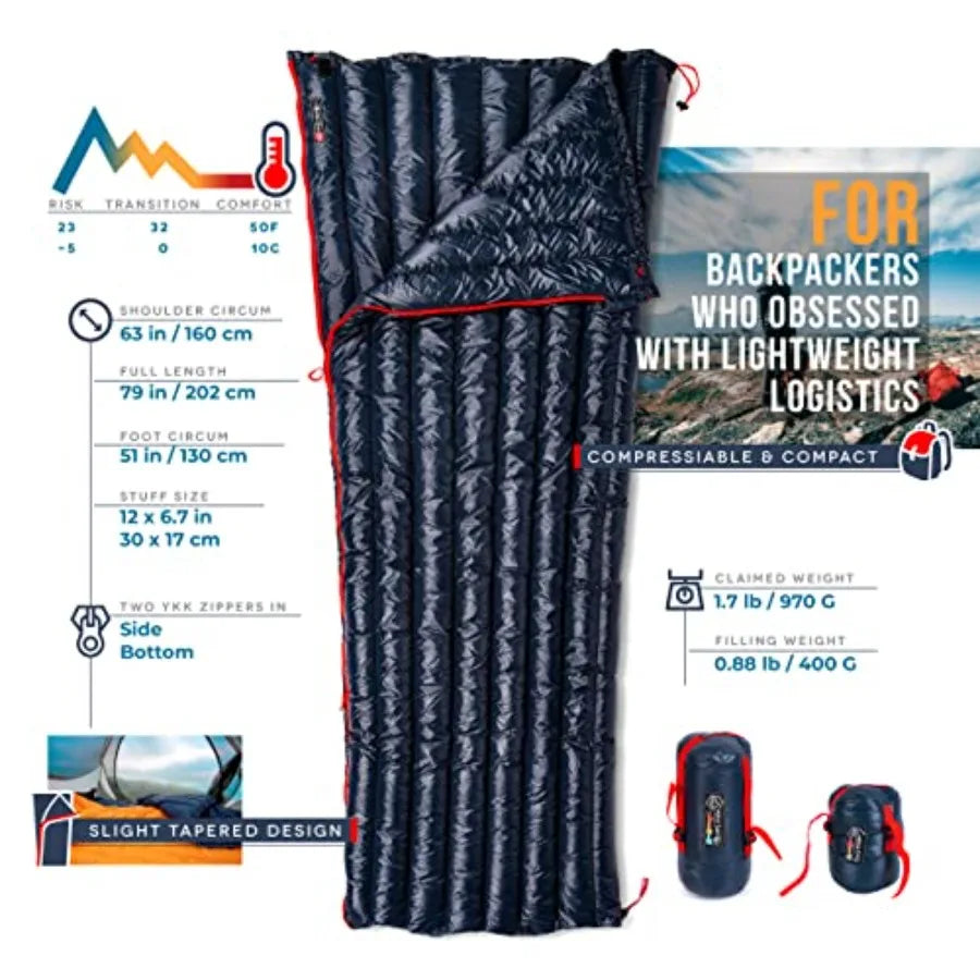 Ultralight Backpacking 32-50F Down Sleeping Bag - 27oz Ultra Compact 650 Fill Power Envelope Sleeping Bag for Hiking Camping