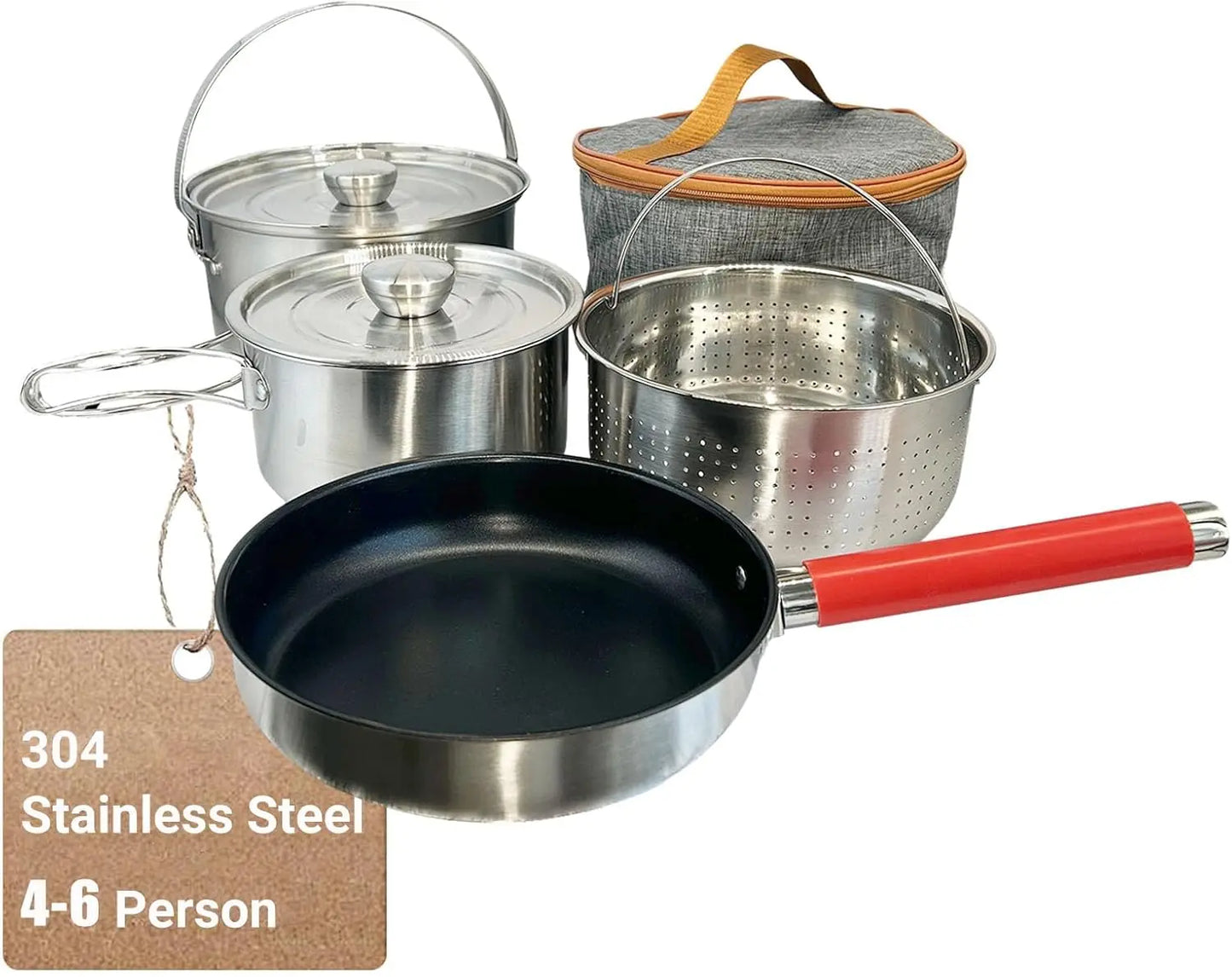 Camping Cookware Set 304 StainlSteel Cooking Pots Pan Set with Travel Tote Bag for Camping Outdoor