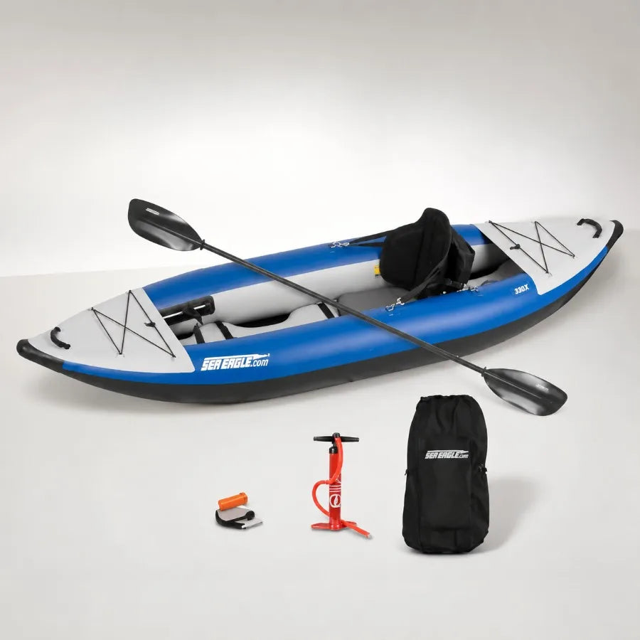 Touring Camping Fishing Whitewater Inflatable Kayak Solo Self-Bailing Drop Stitch Floor With Paddle Seat Pump Skeg And Carry Ba