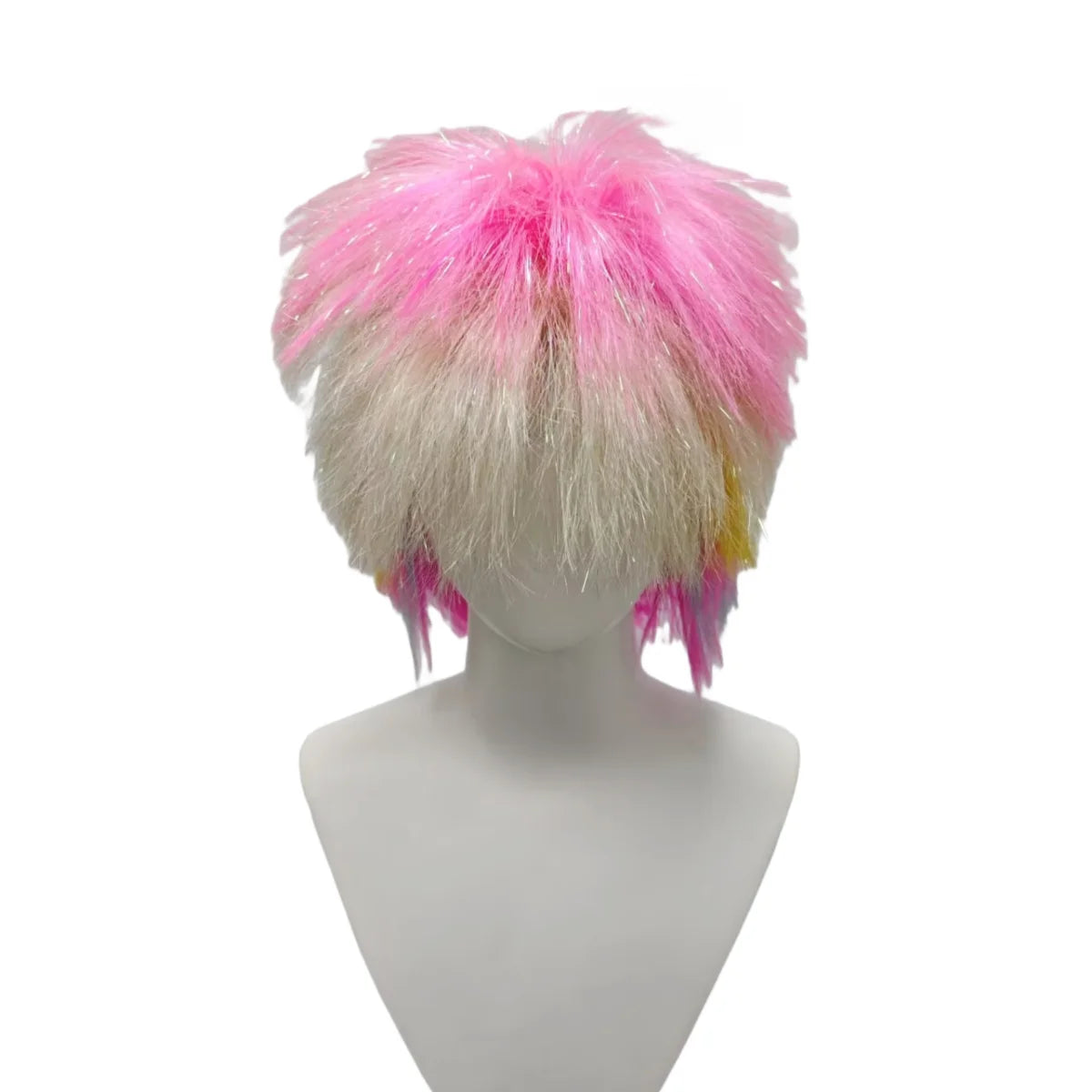 Rainbow Mohawk Wig Synthetic Short Spiky Punk Tinsel Glitter Ombre Costume Wig Halloween Cosplay Party Carnival 80s Rock