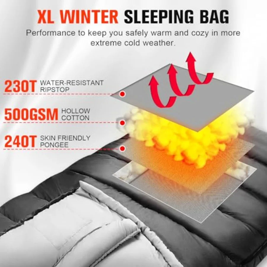 0 Degree Sleeping Bag for Adults XXL Big and Tall 4 Season Cold Weather Winter Camping with Compression Sack