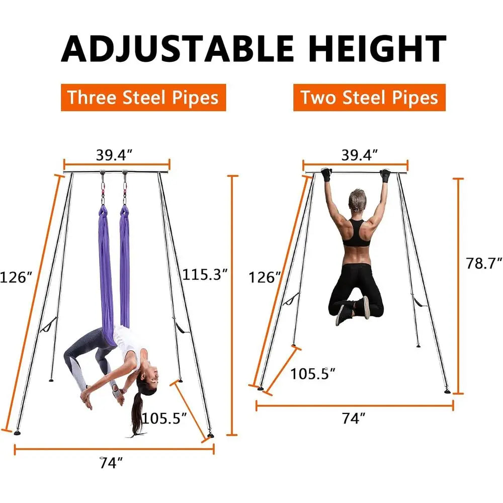 Adjustable Height Aerial Yoga and Hammock Stand with 18ft Silk, 550lbs Capacity