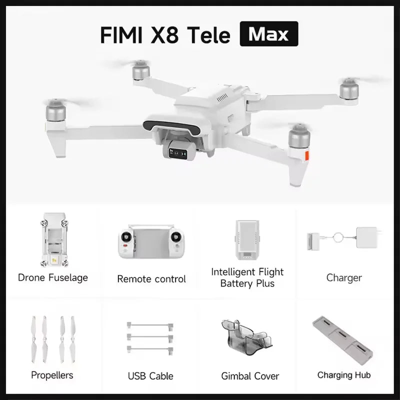 FIMI X8 Tele Max 4K Professional Drone Wide-Angle Tele Camera 30x Hybrid Zoom 3-axis Gimbal AI Super Night Video RC Quadcopter
