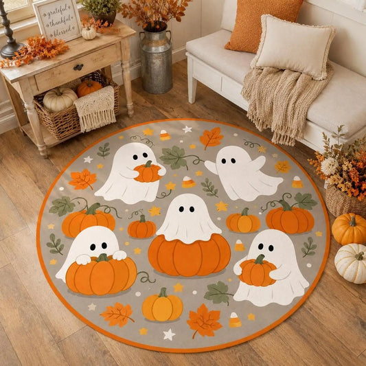 【Room Decoration Carpet】Pumpkin Ghost Round Carpet, Autumn Halloween Carpet, Children's Room Decoration