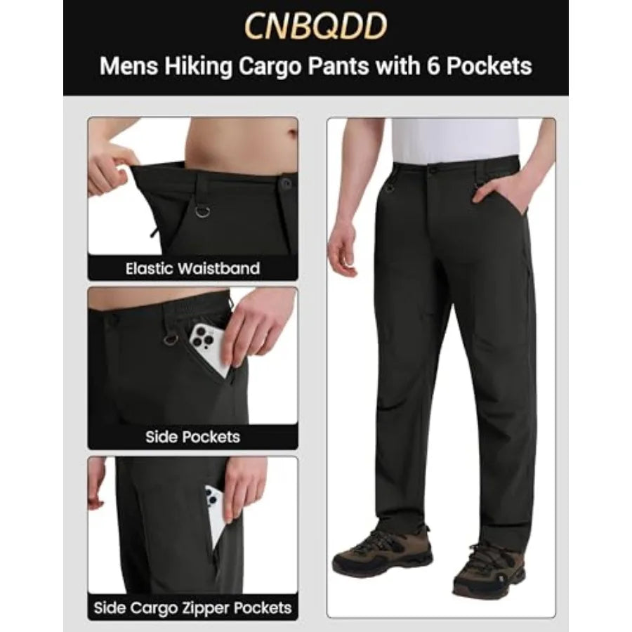 CNBQDD Mens Hiking Pants Quick Dry Water Resistant Lightweight Nylon Cargo Pants Breathable Work Travel Pants with 6 Pockets