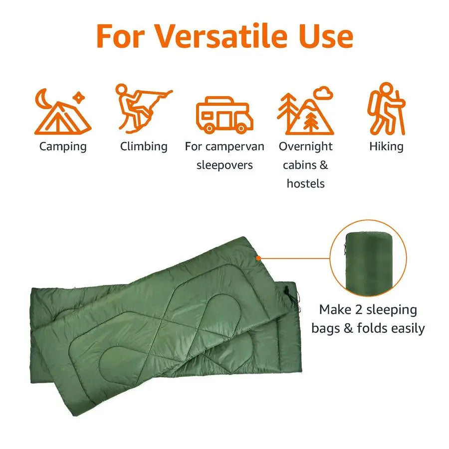 40F Cold Weather TwoPerson Sleeping Bag for Outdoor Camping, Queen Size XL, 87 x 59, Olive Green