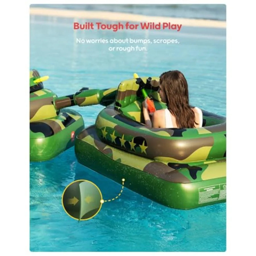 Inflatable Tank Pool Float for Adults and Ride-On Camouflage Floaty with Water Cannon Swim Raft Toy for Boys Girls Lake Beach B