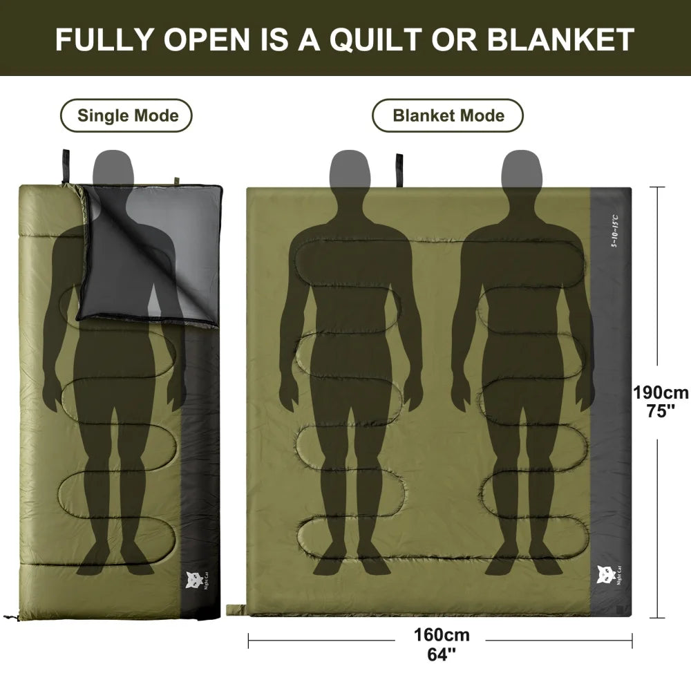 Night Cat Camping Sleeping Bag for Adults 3 Seasons Portable Lightweight Backpacking Hiking Traveling Indoor Outdoor Temperature 41–59 °F 2.6x6.3ft Switch to a Quilt or Blanket