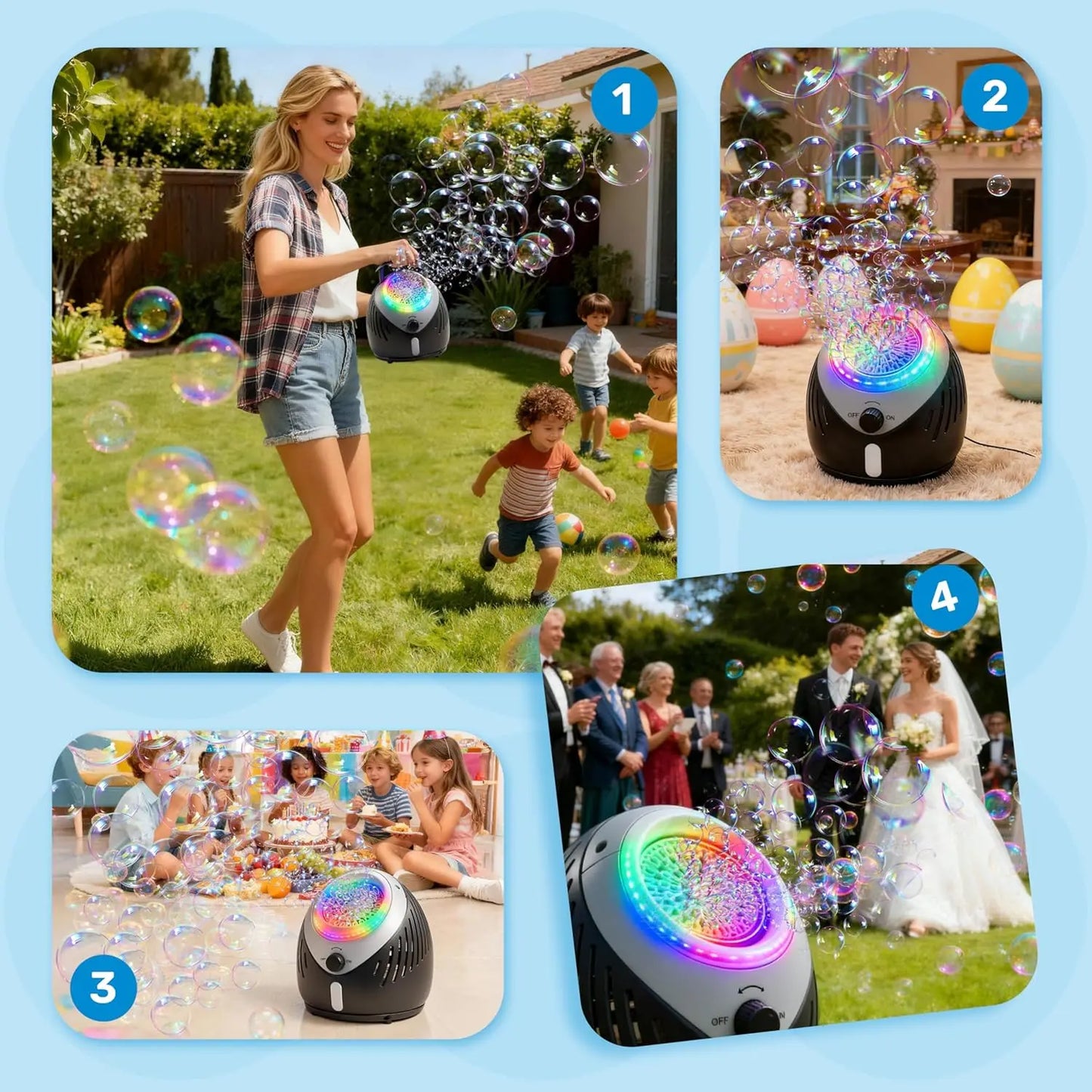 JOYFY Play-Act Bubble Machine Blower with Solutions for Wedding Summer Outdoor Indoor Toy Party Kids Birthday Gift