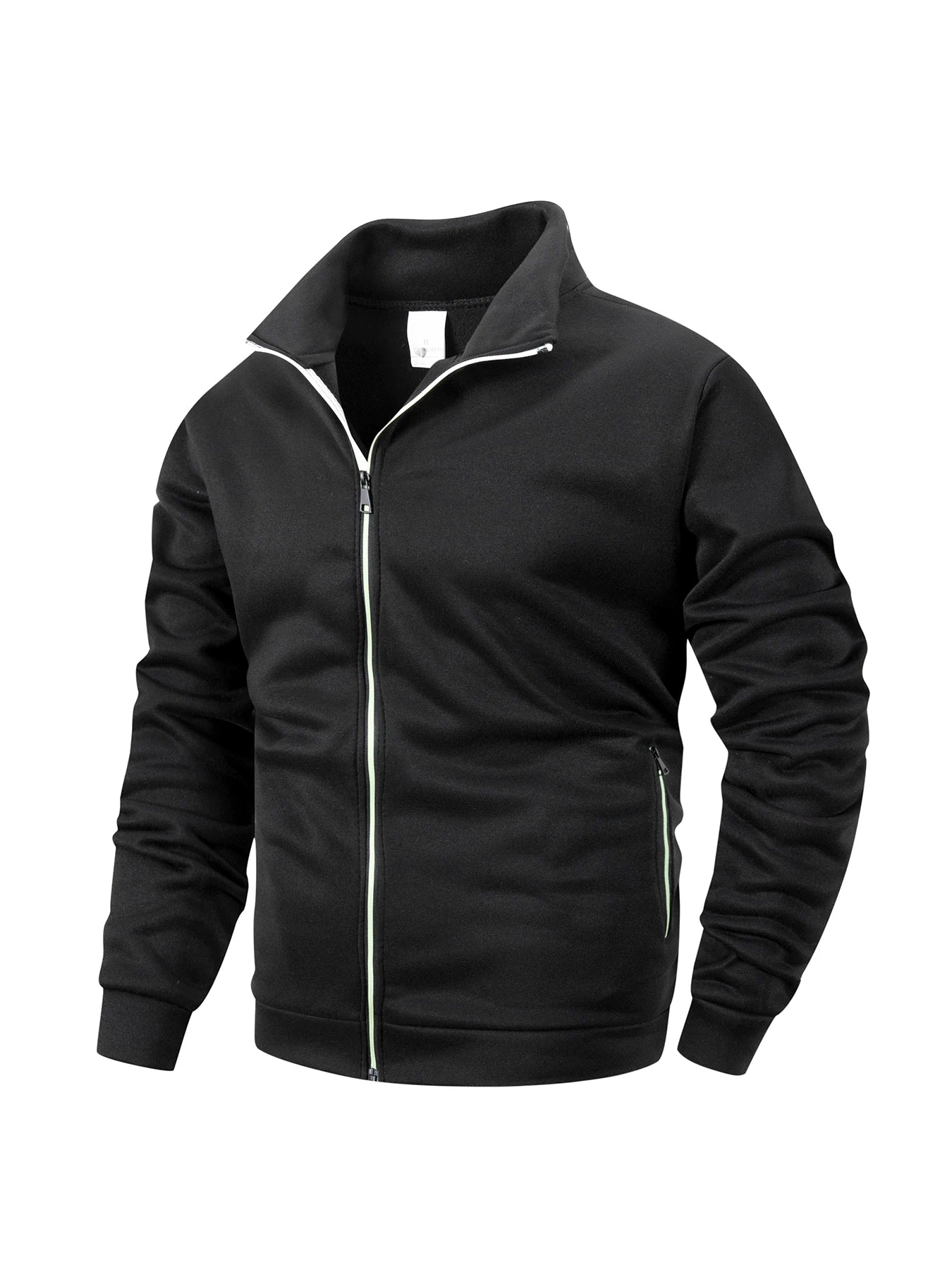 Men Running Track Jacket Contrast Trim Zip‑up Sports Coat Casual Windproof Athletic Jacket Full Zip Stand Collar Workout Outerwear