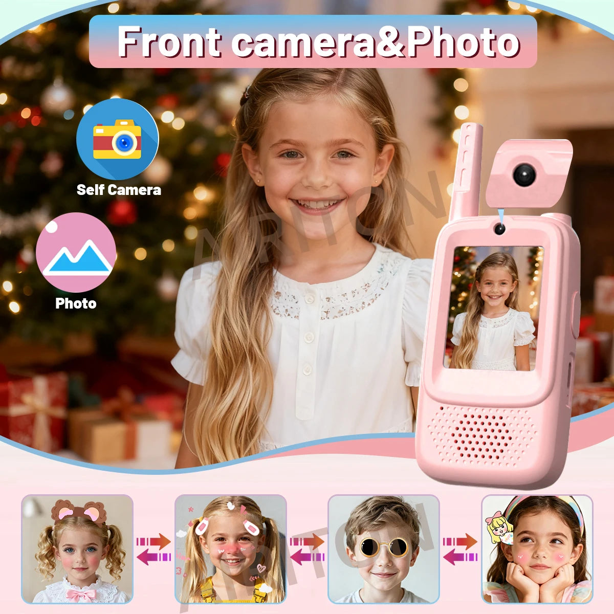 2PCS AIRITON Children's Video Walkie Talkie Selfie Send Voice Photo Emoticons Walkie Talkies For Kids Gift Boys Girls JK300