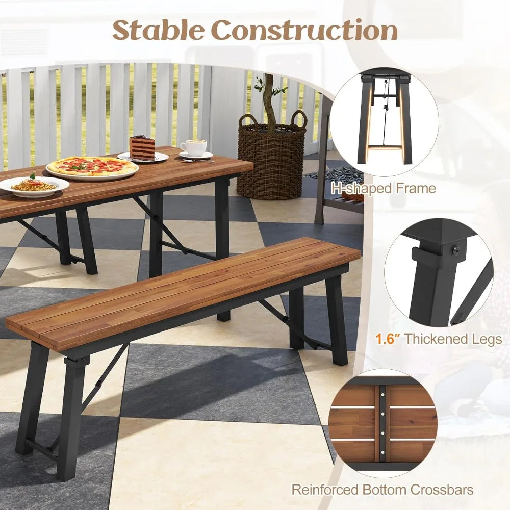 Outdoor Dining Table With Benches for 4-6 Persons, No Assembly Foldable 59 Inches Narrow Patio Dining Table, Customized