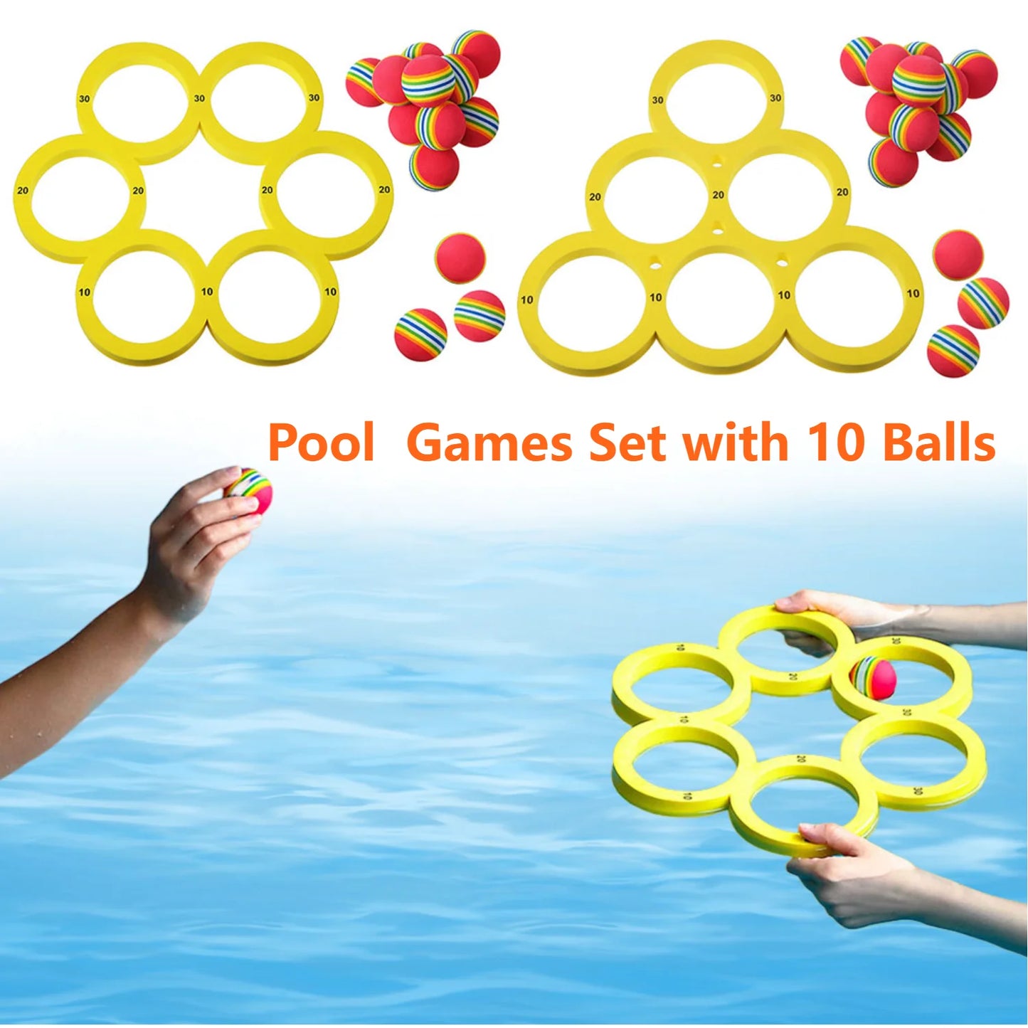 Pool Toys Games Set with 10 Balls Pool Floating Throwing Games Floating Pool Water Toys for Kids Adults Swimming Pool Water Game