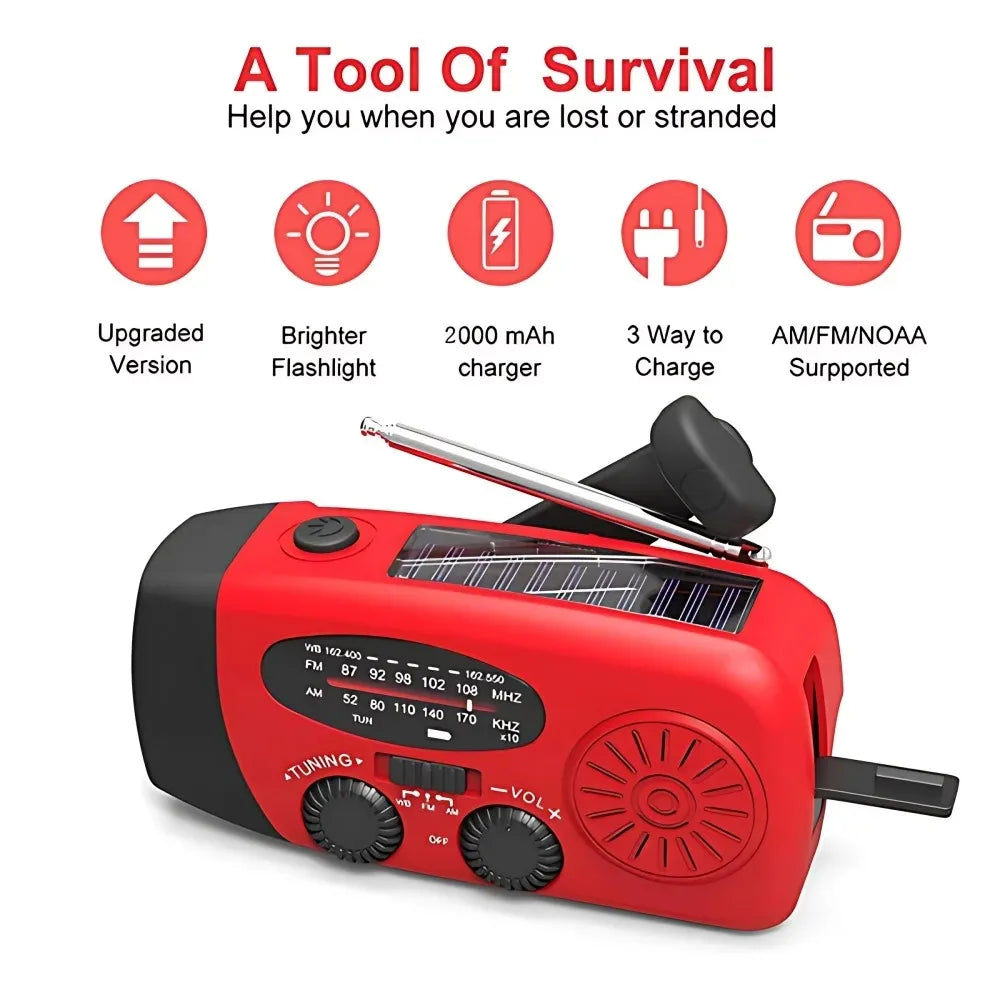 Portable Solar Hand Crank Emergency Radio 2000mAh Power Bank FM AM NOAA Weather Alert LED Flashlight Survival Kit Hurricane Supplies Emergency Preparedness for Home Blackout Severe Weather Camping Outdoor