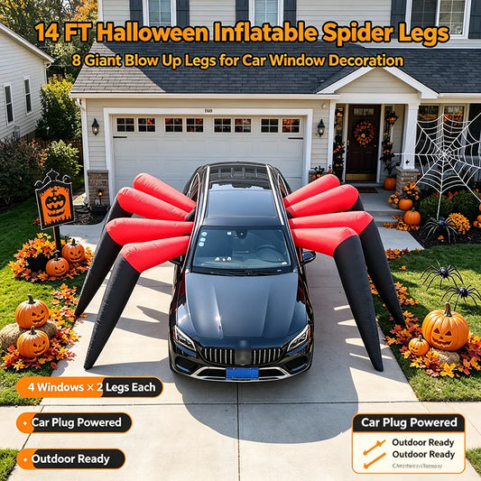 14FT Halloween Inflatable Spider Legs for Car Decoration Giant Blow Up Legs with 8 LED Light Boards & Car Plug Outdoor Yard Decor for Trunk-or-Treat, Party, Garden Fast ShippingNo need for socket power supply Inflatable Decor