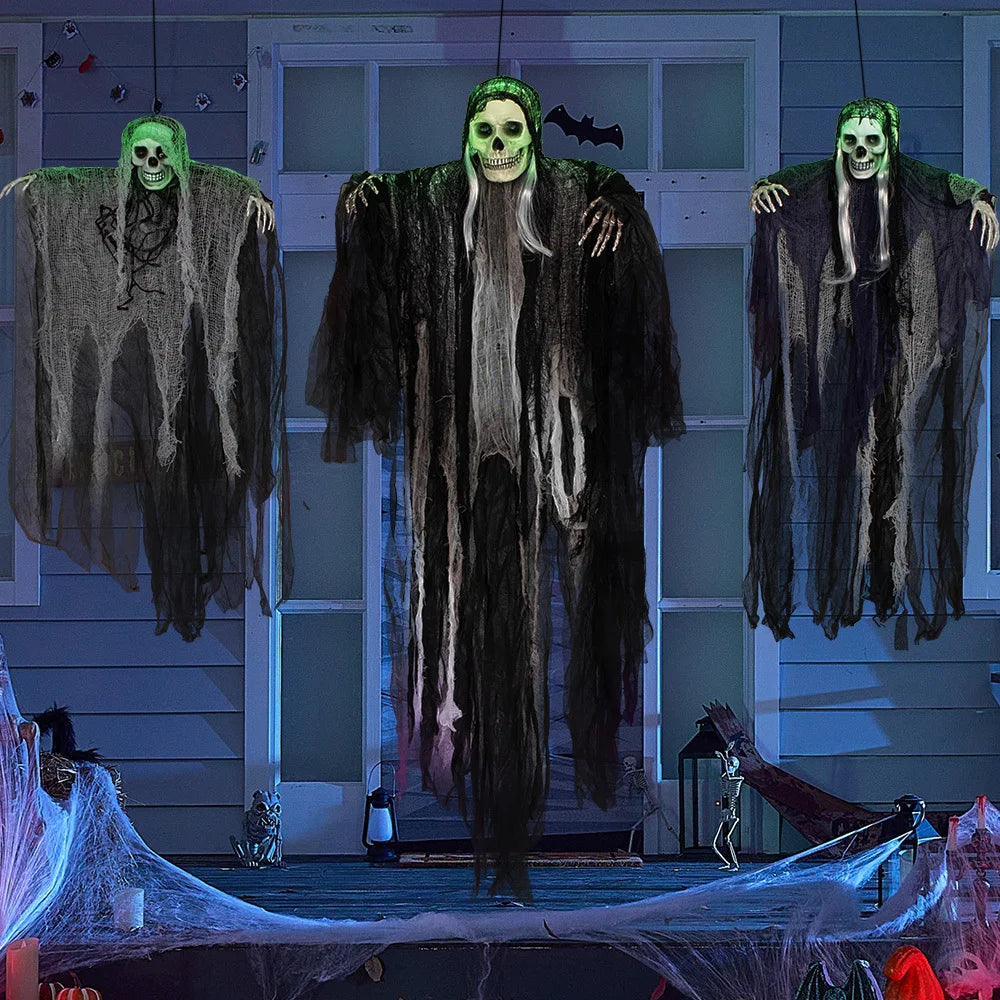 3 Pack Hanging Halloween Skeleton Ghosts Decorations, Grim Reapers for Best Halloween Outdoor Decorations