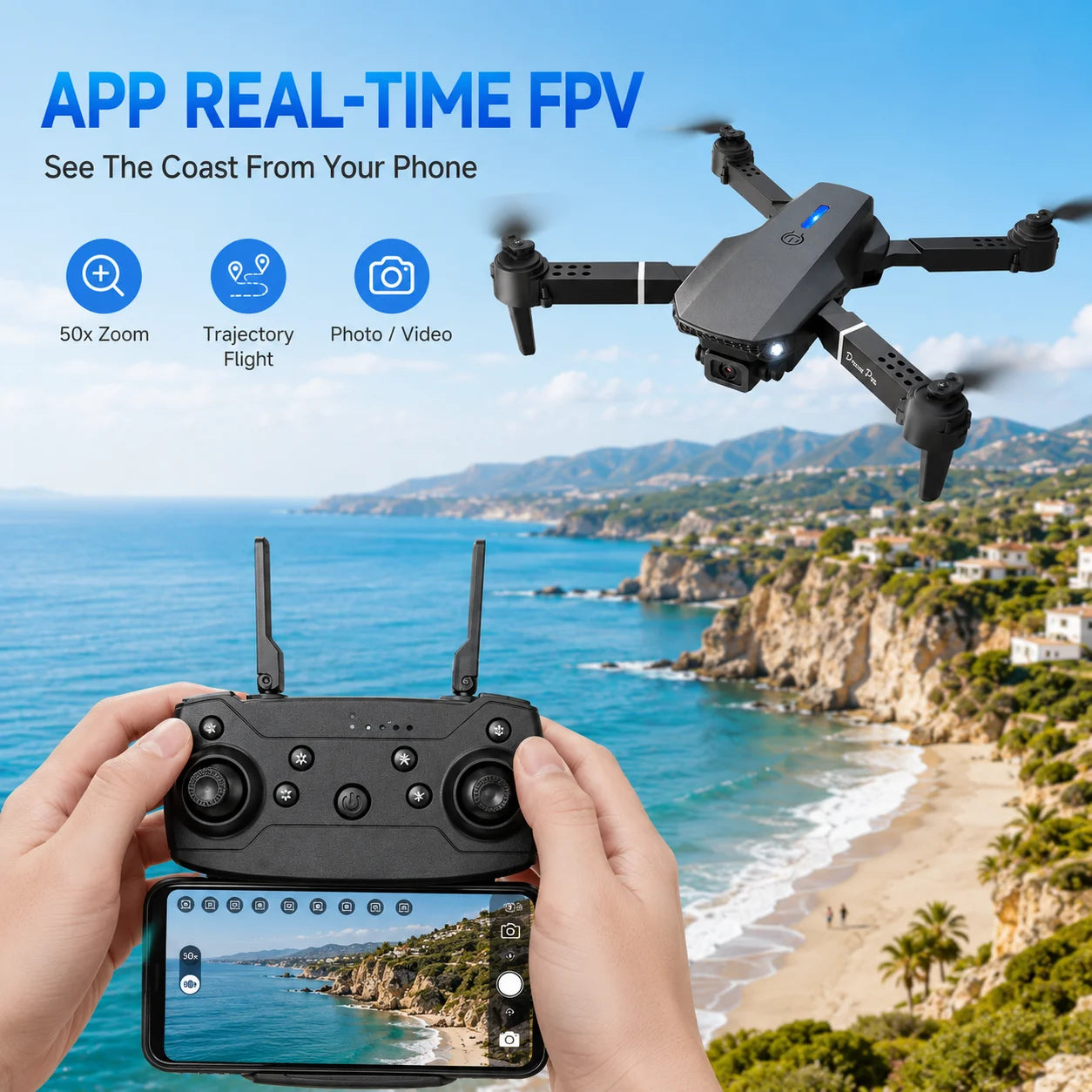 ZNLYRION 4K Dual Camera FPV Drone E88 Pro 15Mins Flight Time Foldable Quadcopter with Altitude Hold Headless Mode One-Key Takeoff/Landing