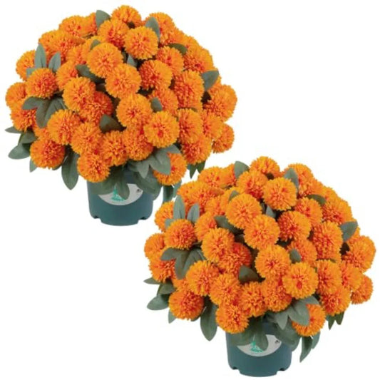 16 Artificial Mums Potted Plant for autumn decor, plastic and silk chrysanthemums in orange, rustic farmhouse seasonal decorati