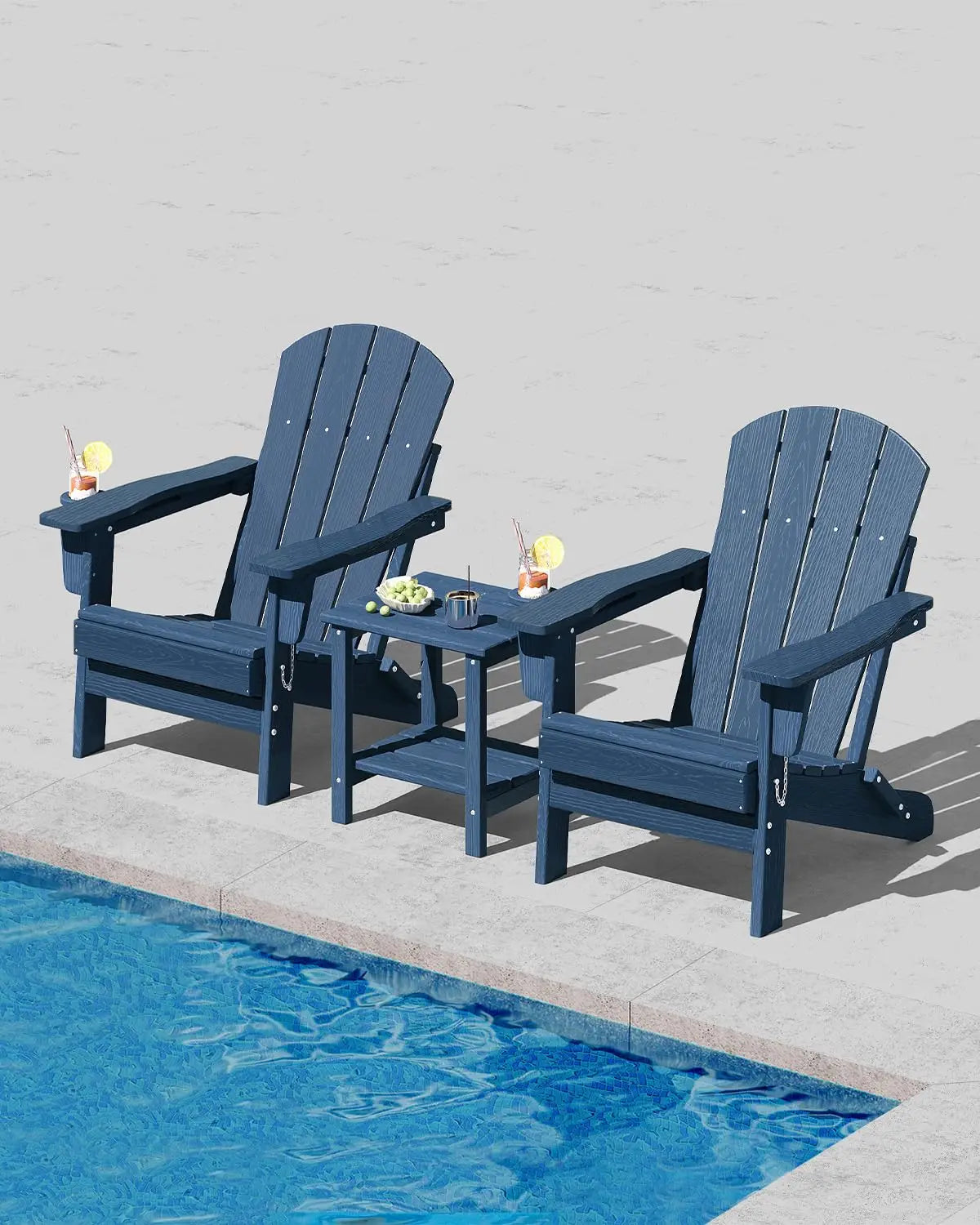 1 PC Folding Adirondack Chair, All-Weather HDPE Outdoor Chair, Wooden Textured with Cup Holder for patios, Decks, Gardens, Fire Pits