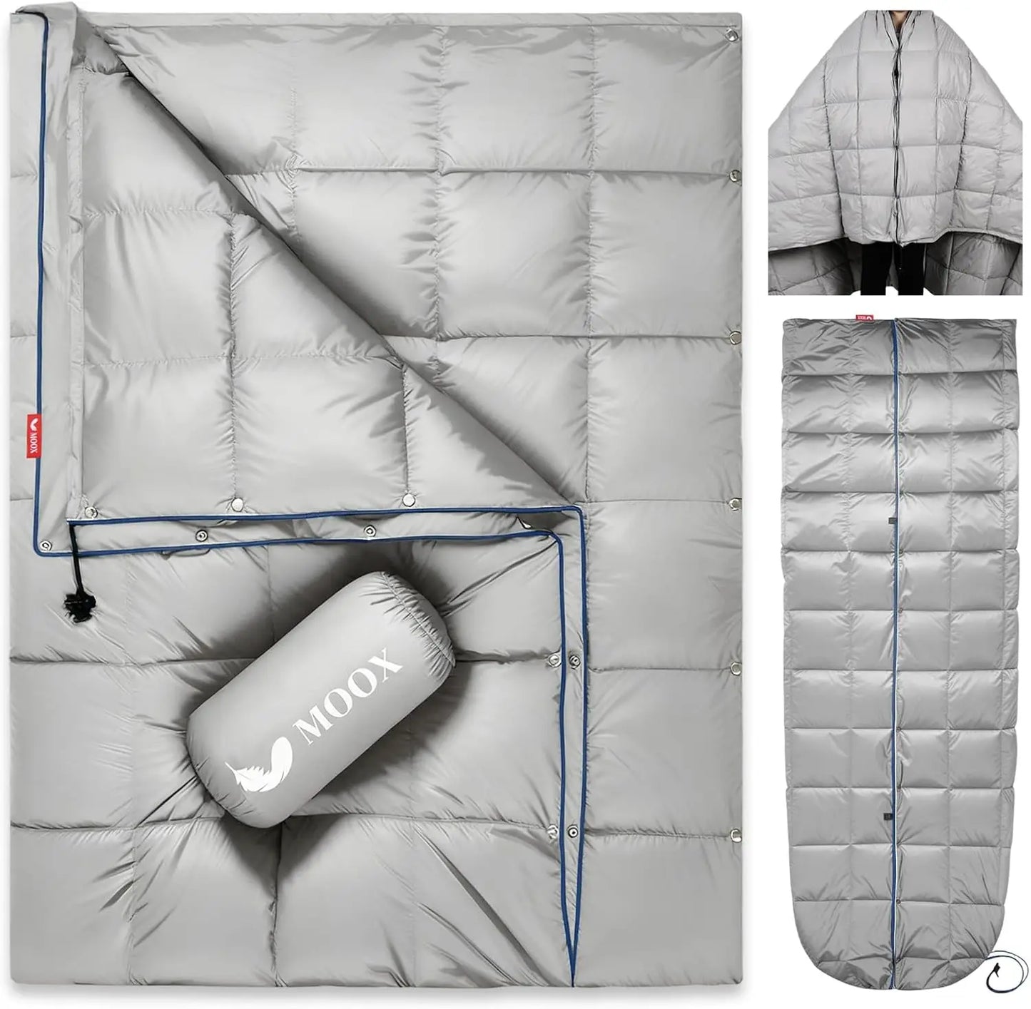 Packable Down Camping Blanket - Lightweight Waterproof Quilt for Backpacking, Hiking, Stadium & Travel, 55x79 Inch Warm Puffy Sleeping Bag Replacement with Water-Resistant Shell, Gray Blue