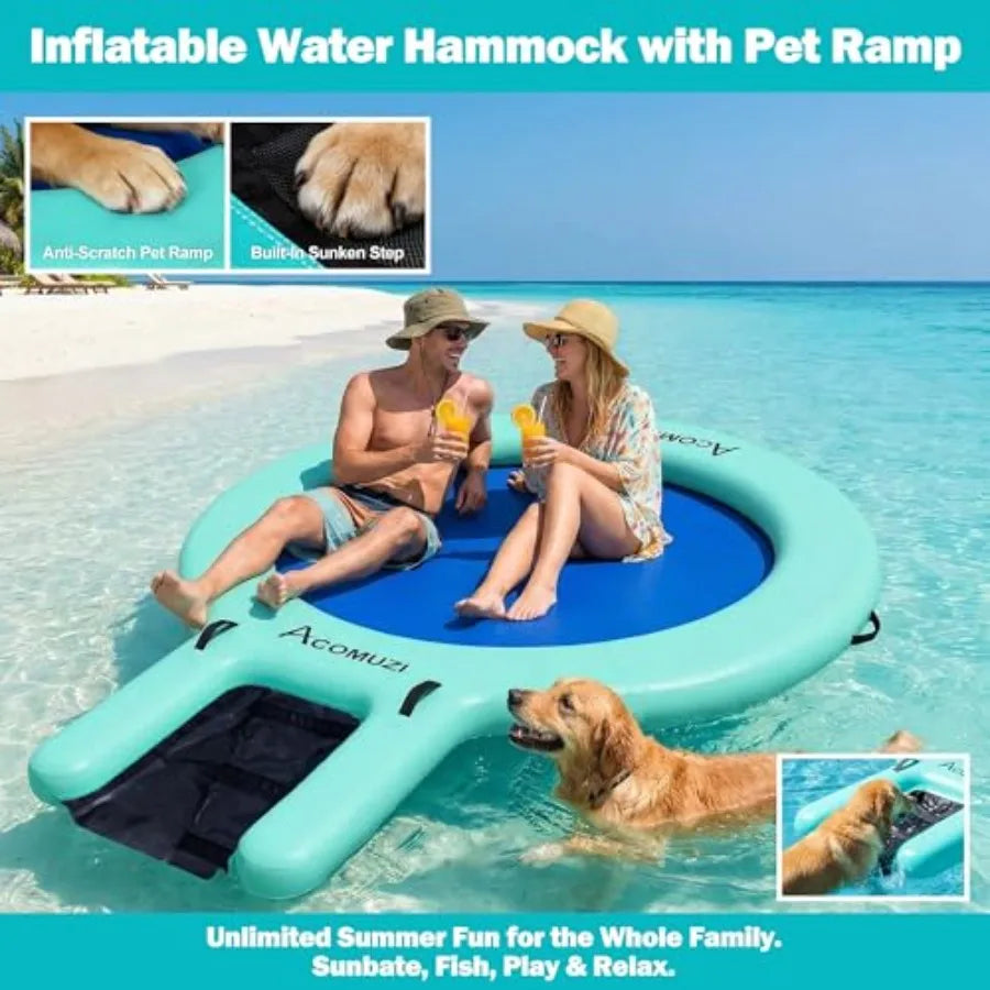 Round Inflatable Floating Dock for Adults Heavy Duty Water Hammock Float for Lake and Ocean 6/8/10/12FT Durable Fabric Multi-Co