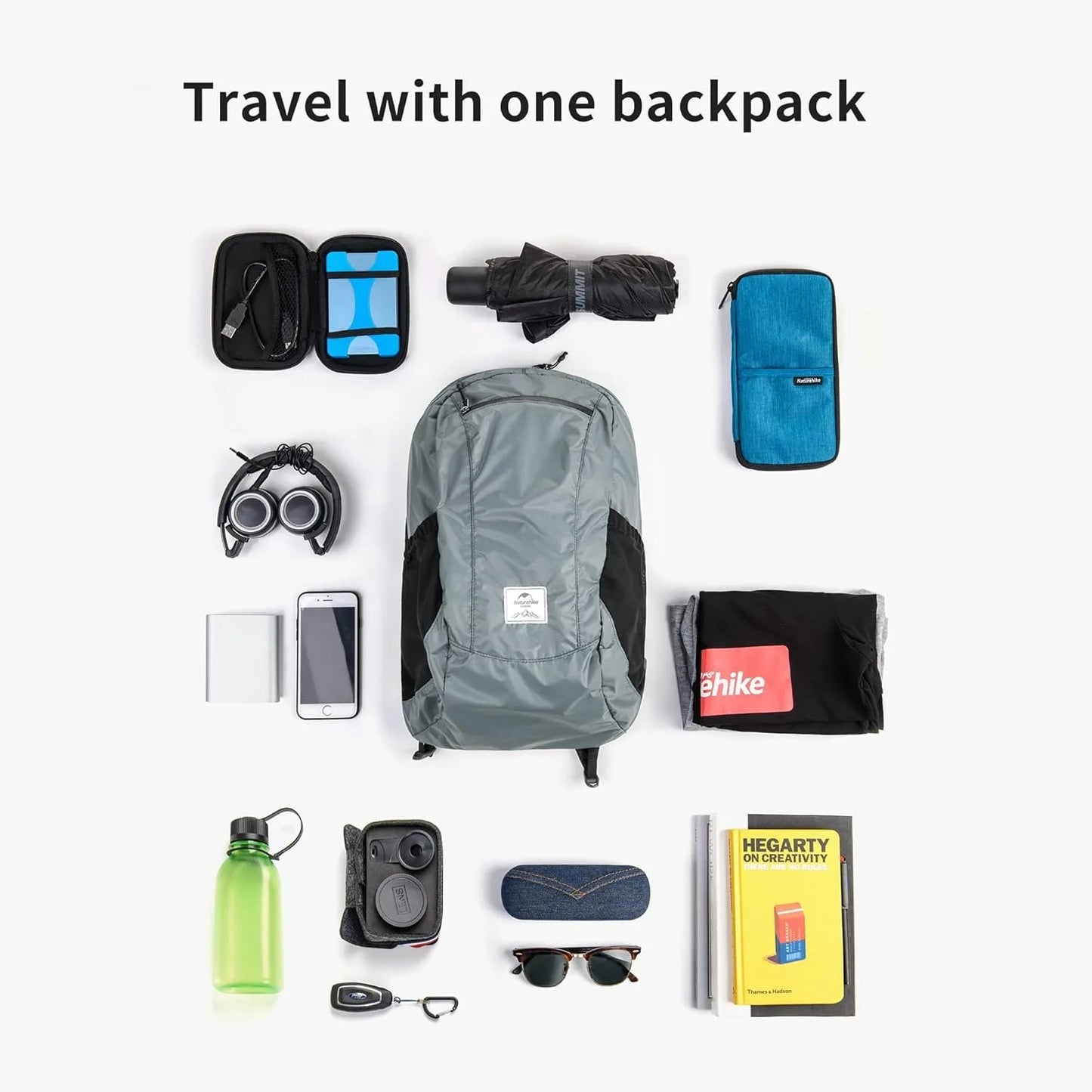 18L Black Ultralight Outdoor Waterproof Folding Backpack for Men Women‘s Bag Camping Hiking Shoulder Bag